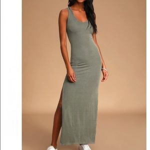 LULU’S Sage Green Ribbed Maxi Dress